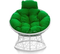 Кресло M-GROUP ПАПАСАН мини с ротангом белое, зелёная подушка 12070104