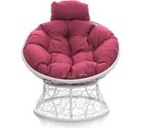 Кресло M-GROUP ПАПАСАН мини с ротангом белое, розовая подушка 12070108