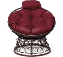 Кресло M-GROUP ПАПАСАН мини с ротангом коричневое, бордовая подушка 12070202