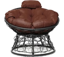 Кресло M-GROUP ПАПАСАН мини с ротангом серое, коричневая подушка 12070305