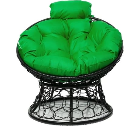 Кресло M-GROUP ПАПАСАН мини с ротангом чёрное, зелёная подушка 12070404