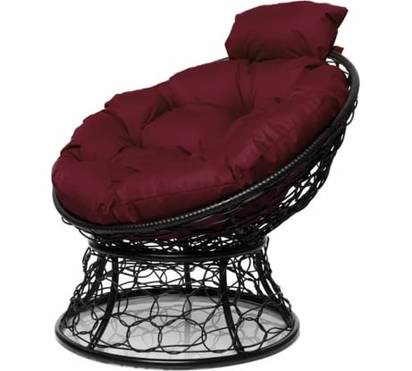 Кресло M-GROUP ПАПАСАН мини с ротангом чёрное, бордовая подушка 12070402