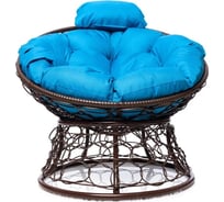Кресло M-GROUP ПАПАСАН мини с ротангом коричневое, голубая подушка 12070203