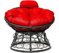 Кресло M-GROUP ПАПАСАН мини с ротангом серое, красная подушка 12070306