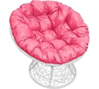 Кресло M-GROUP ПАПАСАН с ротангом белое, розовая подушка 12020108