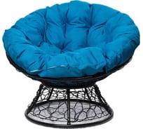 Кресло M-GROUP ПАПАСАН с ротангом чёрное, голубая подушка 12020403