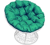 Кресло M-GROUP ПАПАСАН с ротангом белое, зелёная подушка 12020104