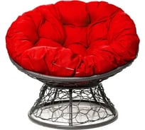 Кресло M-GROUP ПАПАСАН с ротангом серое, красная подушка 12020306