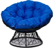 Кресло M-GROUP ПАПАСАН с ротангом чёрное, синяя подушка 12020410