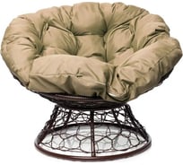 Кресло M-GROUP ПАПАСАН с ротангом коричневое, бежевая подушка 12020201