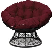 Кресло M-GROUP ПАПАСАН с ротангом чёрное, бордовая подушка 12020402