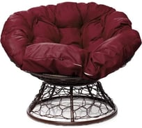 Кресло M-GROUP ПАПАСАН с ротангом коричневое, бордовая подушка 12020202