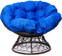 Кресло M-GROUP ПАПАСАН с ротангом коричневое, синяя подушка 12020210