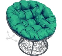 Кресло M-GROUP ПАПАСАН пружинка с ротангом серое, зелёная подушка 12050304