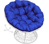 Кресло M-GROUP ПАПАСАН пружинка с ротангом белое, синяя подушка 12050110