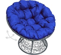 Кресло M-GROUP ПАПАСАН пружинка с ротангом серое, синяя подушка 12050310