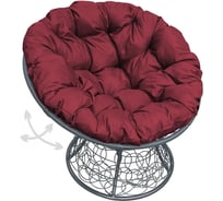 Кресло M-GROUP ПАПАСАН пружинка с ротангом серое, бордовая подушка 12050302