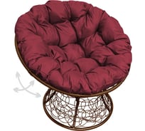 Кресло M-GROUP ПАПАСАН пружинка с ротангом коричневое, бордовая подушка 12050202
