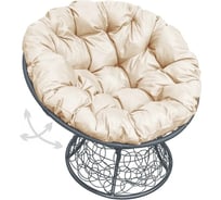 Кресло M-GROUP ПАПАСАН пружинка с ротангом серое, бежевая подушка 12050301