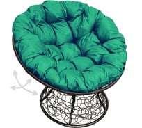 Кресло M-GROUP ПАПАСАН пружинка с ротангом чёрное, зелёная подушка 12050404