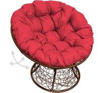 Кресло M-GROUP ПАПАСАН пружинка с ротангом коричневое, красная подушка 12050206