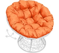 Кресло M-GROUP ПАПАСАН пружинка с ротангом белое, оранжевая подушка 12050107
