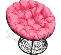 Кресло M-GROUP ПАПАСАН пружинка с ротангом чёрное, розовая подушка 12050408