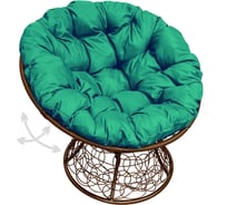 Кресло M-GROUP ПАПАСАН пружинка с ротангом коричневое, зелёная подушка 12050204