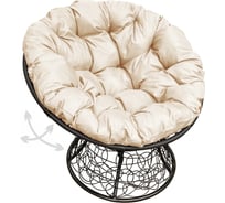 Кресло M-GROUP ПАПАСАН пружинка с ротангом чёрное, бежевая подушка 12050401