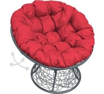 Кресло M-GROUP ПАПАСАН пружинка с ротангом серое, красная подушка 12050306
