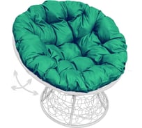 Кресло M-GROUP ПАПАСАН пружинка с ротангом белое, зелёная подушка 12050104