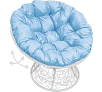 Кресло M-GROUP ПАПАСАН пружинка с ротангом белое, голубая подушка 12050103