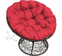 Кресло M-GROUP ПАПАСАН пружинка с ротангом чёрное, красная подушка 12050406