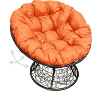Кресло M-GROUP ПАПАСАН пружинка с ротангом чёрное, оранжевая подушка 12050407