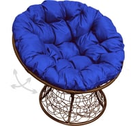 Кресло M-GROUP ПАПАСАН пружинка с ротангом коричневое, синяя подушка 12050210