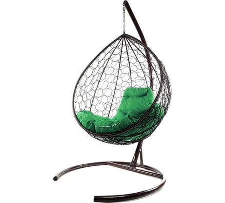 Подвесное кресло M-GROUP КАПЛЯ с ротангом коричневое, зелёная подушка 11020204