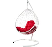 Подвесное кресло M-GROUP КАПЛЯ с ротангом белое, красная подушка 11020106
