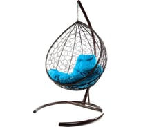 Подвесное кресло M-GROUP КАПЛЯ с ротангом коричневое, голубая подушка 11020203