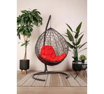 Подвесное кресло M-GROUP КАПЛЯ с ротангом серое, красная подушка 11020306