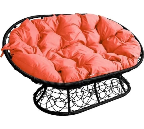 Диван M-GROUP МАМАСАН с ротангом чёрное, оранжевая подушка 12110407