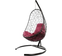 Подвесное кресло M-GROUP ОВАЛ с ротангом коричневое, бордовая подушка 11140202