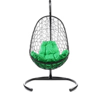 Подвесное кресло M-GROUP ОВАЛ с ротангом чёрное, зелёная подушка 11140404