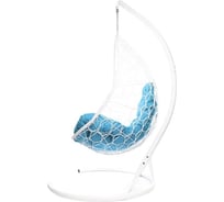 Подвесное кресло M-GROUP ОВАЛ с ротангом белое, голубая подушка 11140103