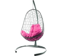 Подвесное кресло M-GROUP ОВАЛ с ротангом серое, розовая подушка 11140308