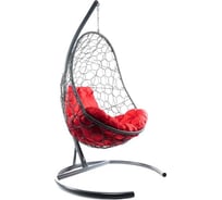 Подвесное кресло M-GROUP ОВАЛ с ротангом серое, красная подушка 11140306