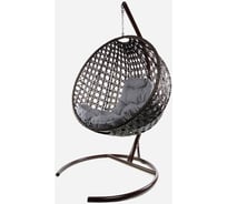 Подвесное кресло M-GROUP КРУГ ЛЮКС с ротангом коричневое, серая подушка 11060209