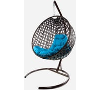 Подвесное кресло M-GROUP КРУГ ЛЮКС с ротангом коричневое, голубая подушка 11060203