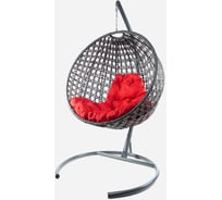 Подвесное кресло M-GROUP КРУГ ЛЮКС с ротангом серое, красная подушка 11060306