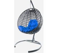 Подвесное кресло M-GROUP КРУГ ЛЮКС с ротангом серое, синяя подушка 11060310