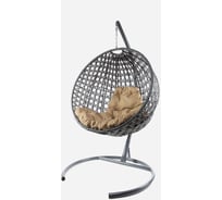 Подвесное кресло M-GROUP КРУГ ЛЮКС с ротангом серое, бежевая подушка 11060301